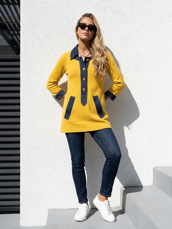 Marc By Marc Jacobs Sweaters - Marc by Marc Jacobs Mustard Yellow Sweater with Navy Trim